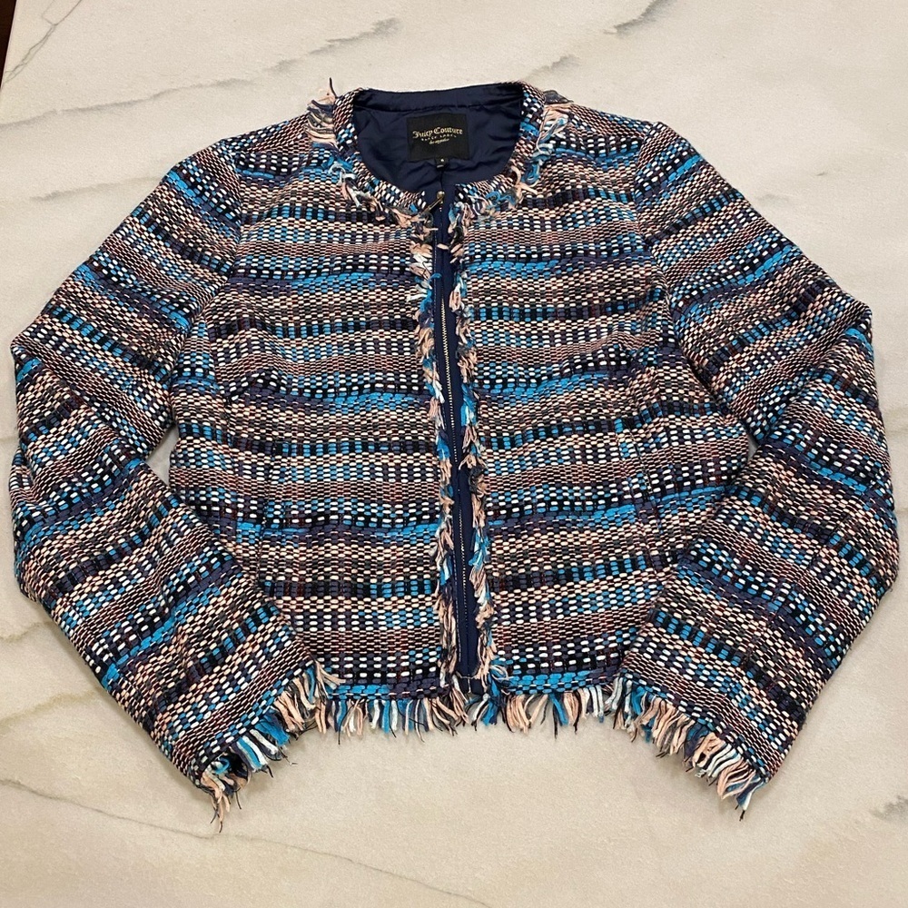 Juicy Couture Jacket Size 8 Blue Pink Tweed